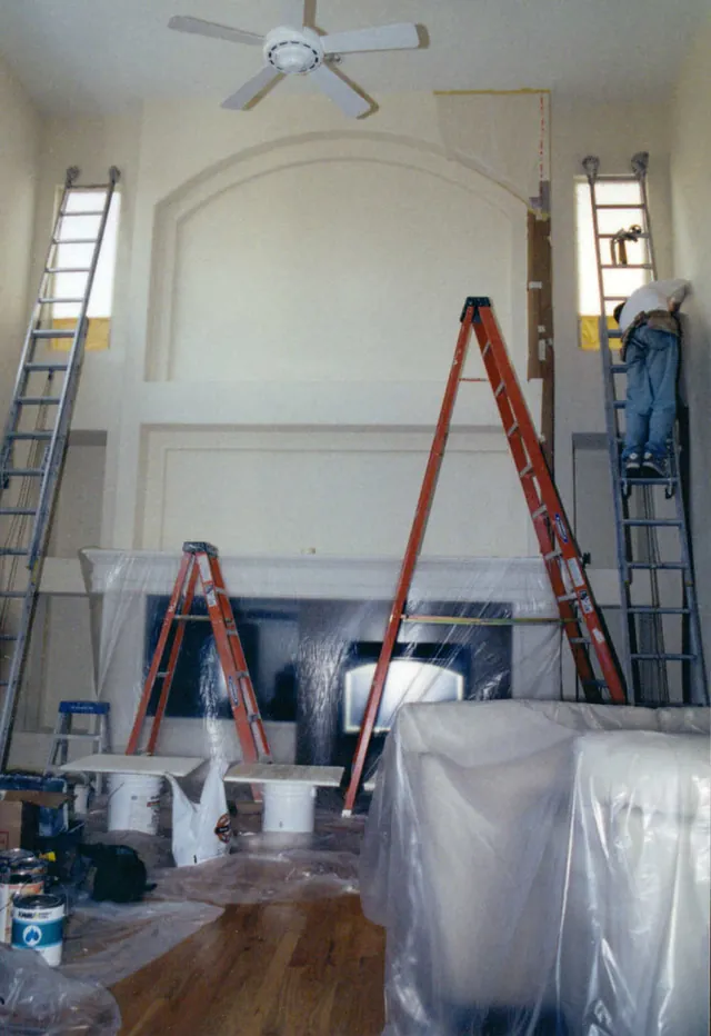 Great room with fireplace — before