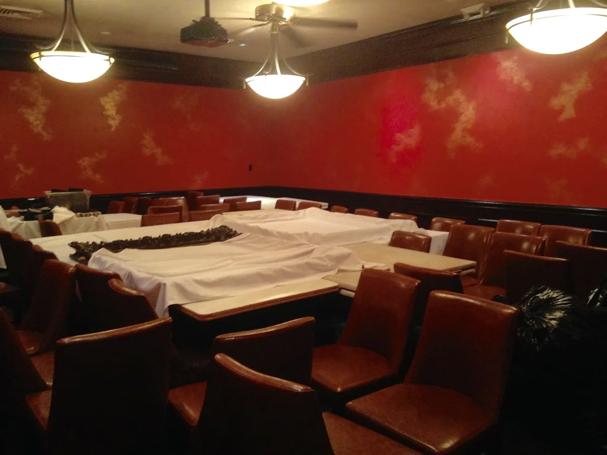 Red and gold glazed media room