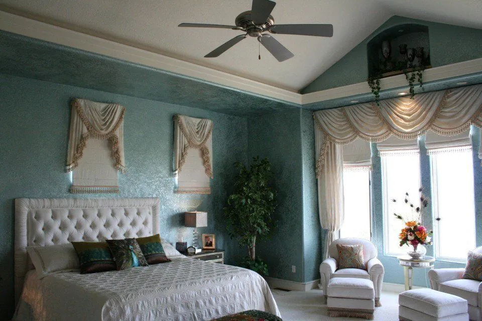 Bedroom suite with teal glazed walls