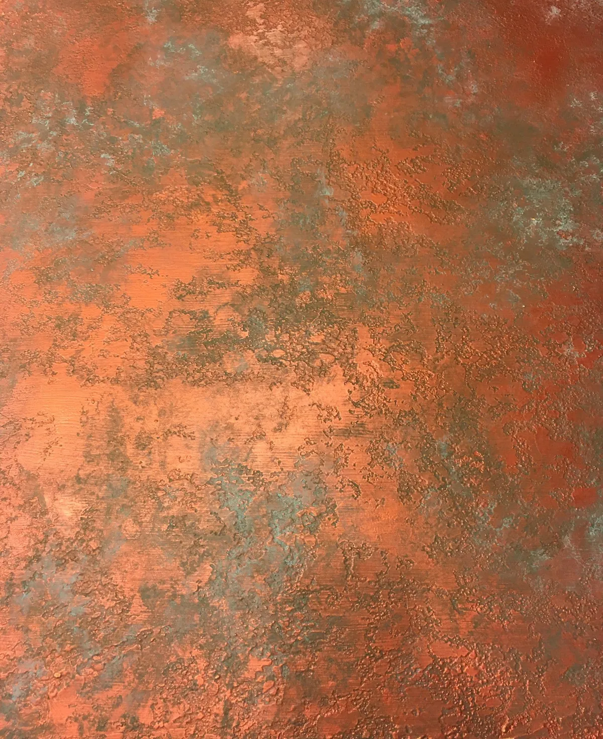 Aged copper finish with verdigris